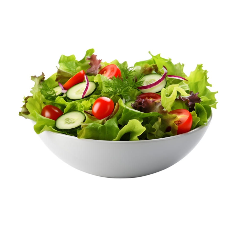 ai generiert frisch Gemüse Salat im ein hölzern Schüssel isoliert auf transparent Hintergrund png