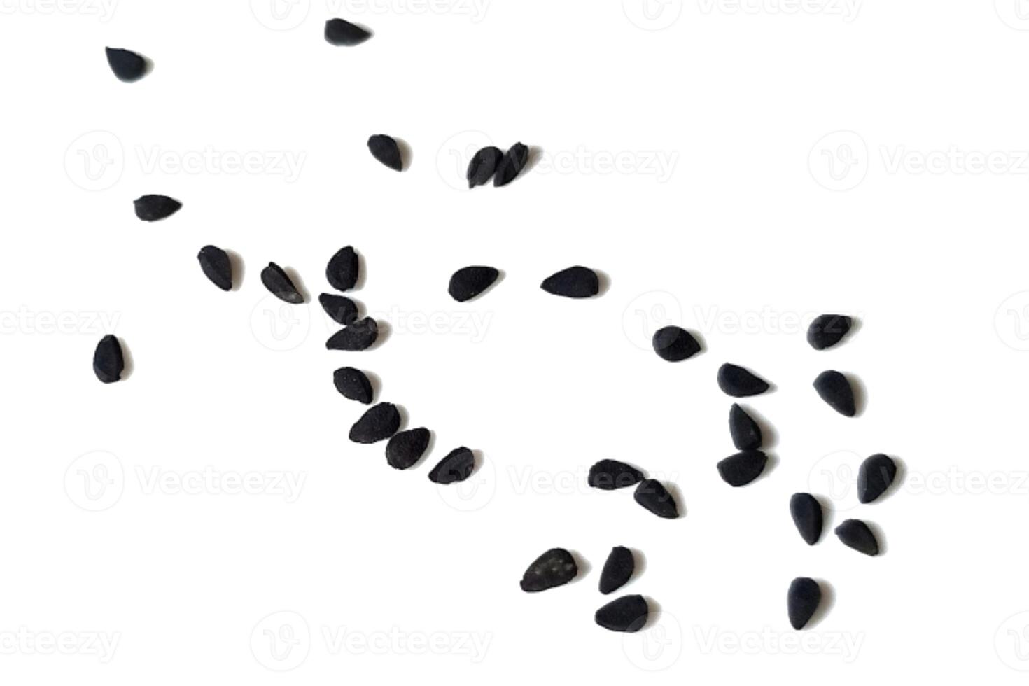 Black cumin seeds pile isolated on white background photo