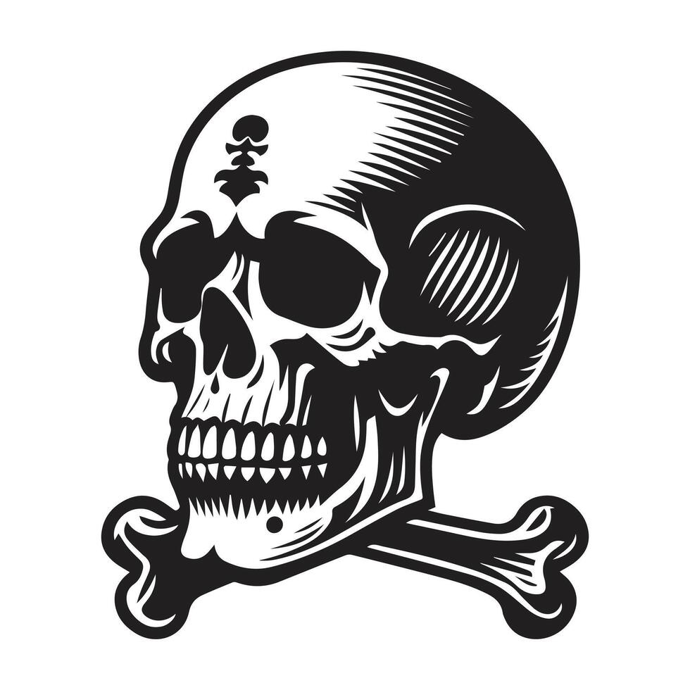 Skull Vector Icon. Black and white human skull