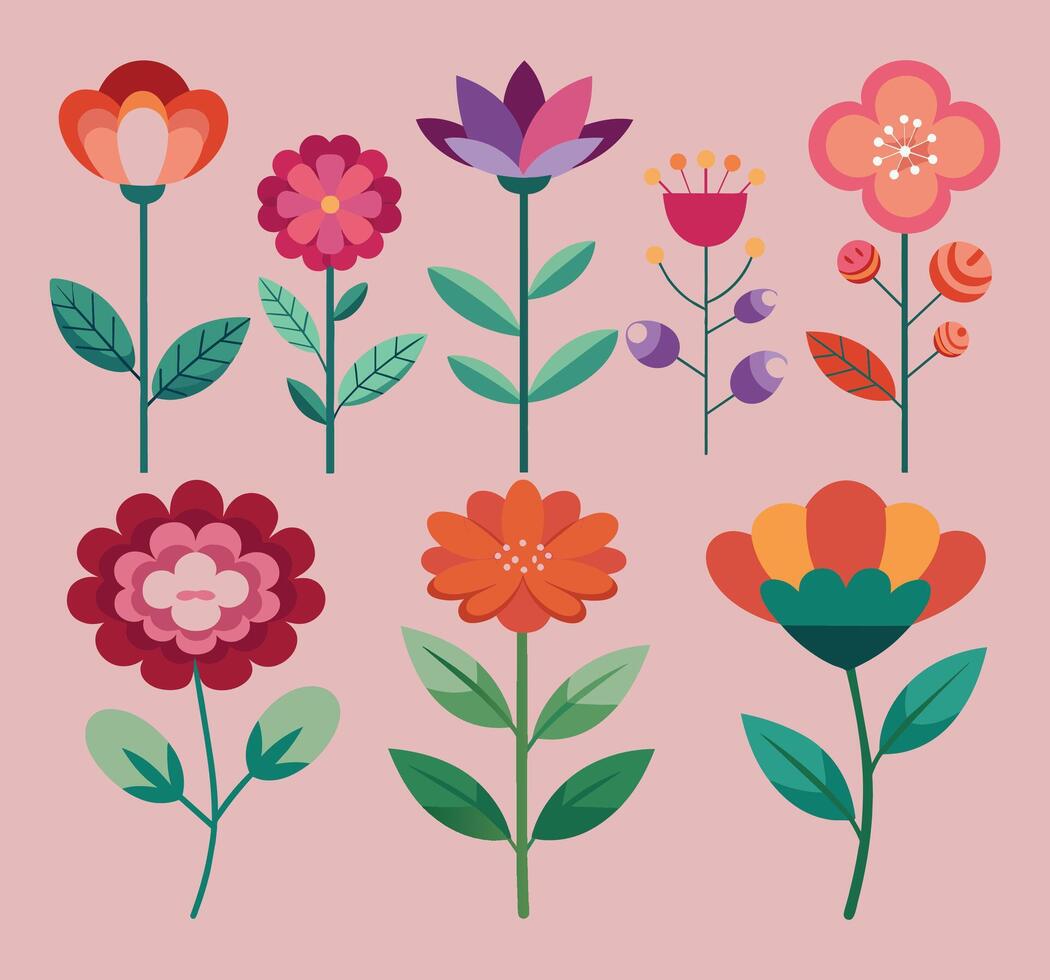 set of flat flowers vector illustration