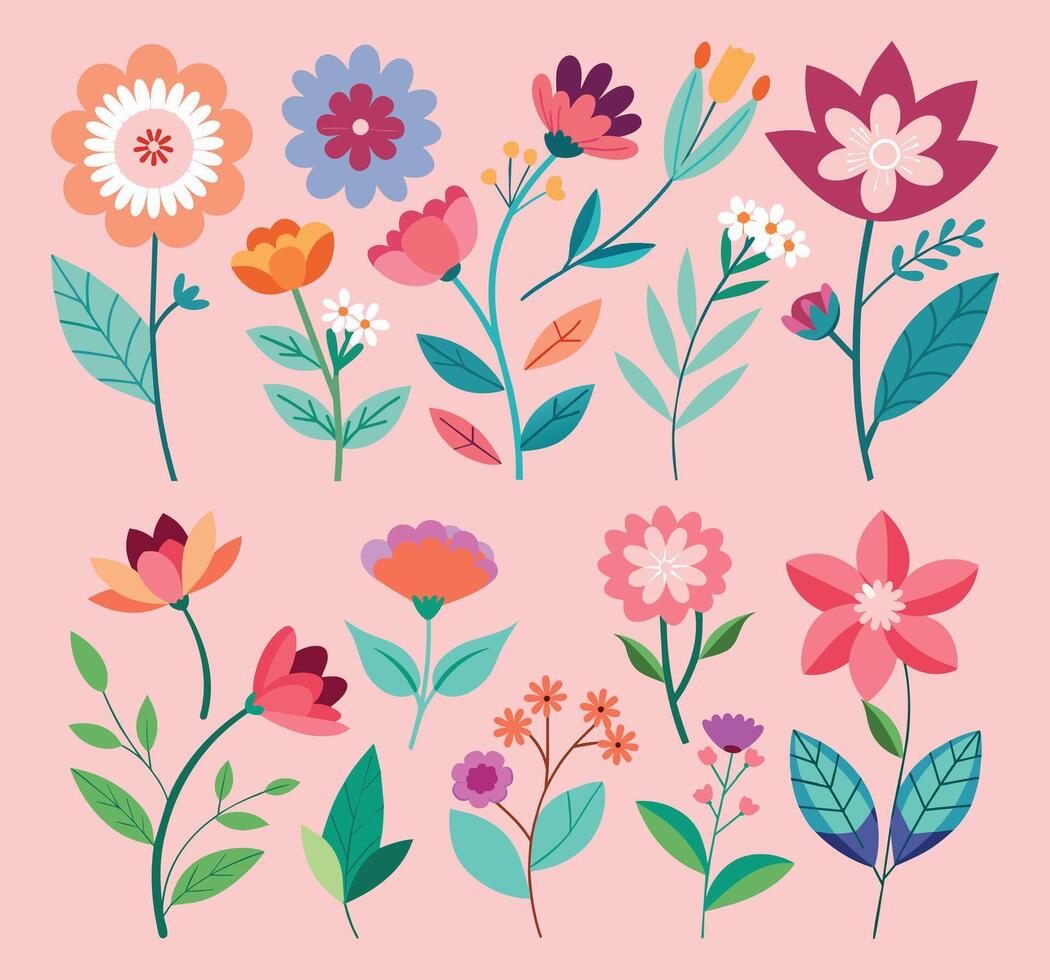 conjunto de plano flores vector ilustración