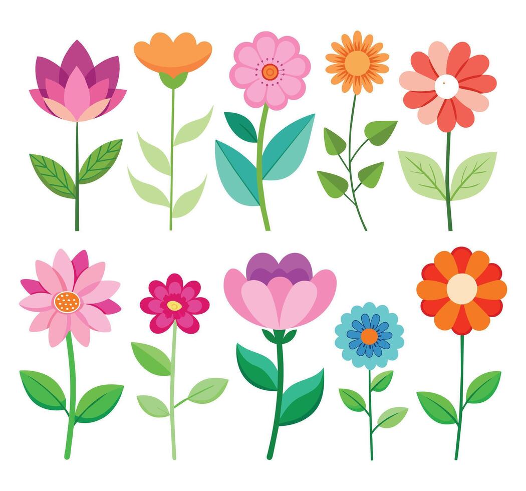 conjunto de plano flores vector ilustración