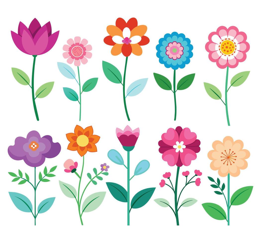 set of flat flowers vector illustration