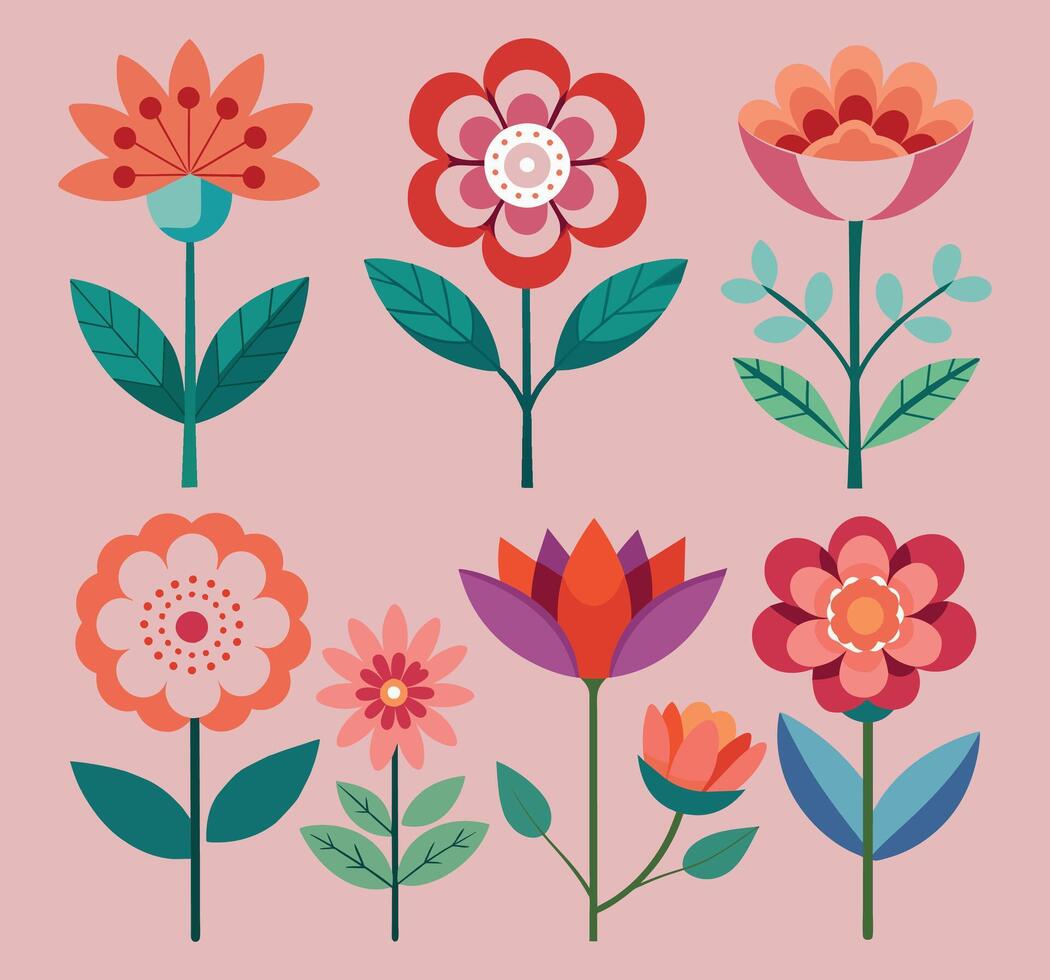 conjunto de plano flores vector ilustración