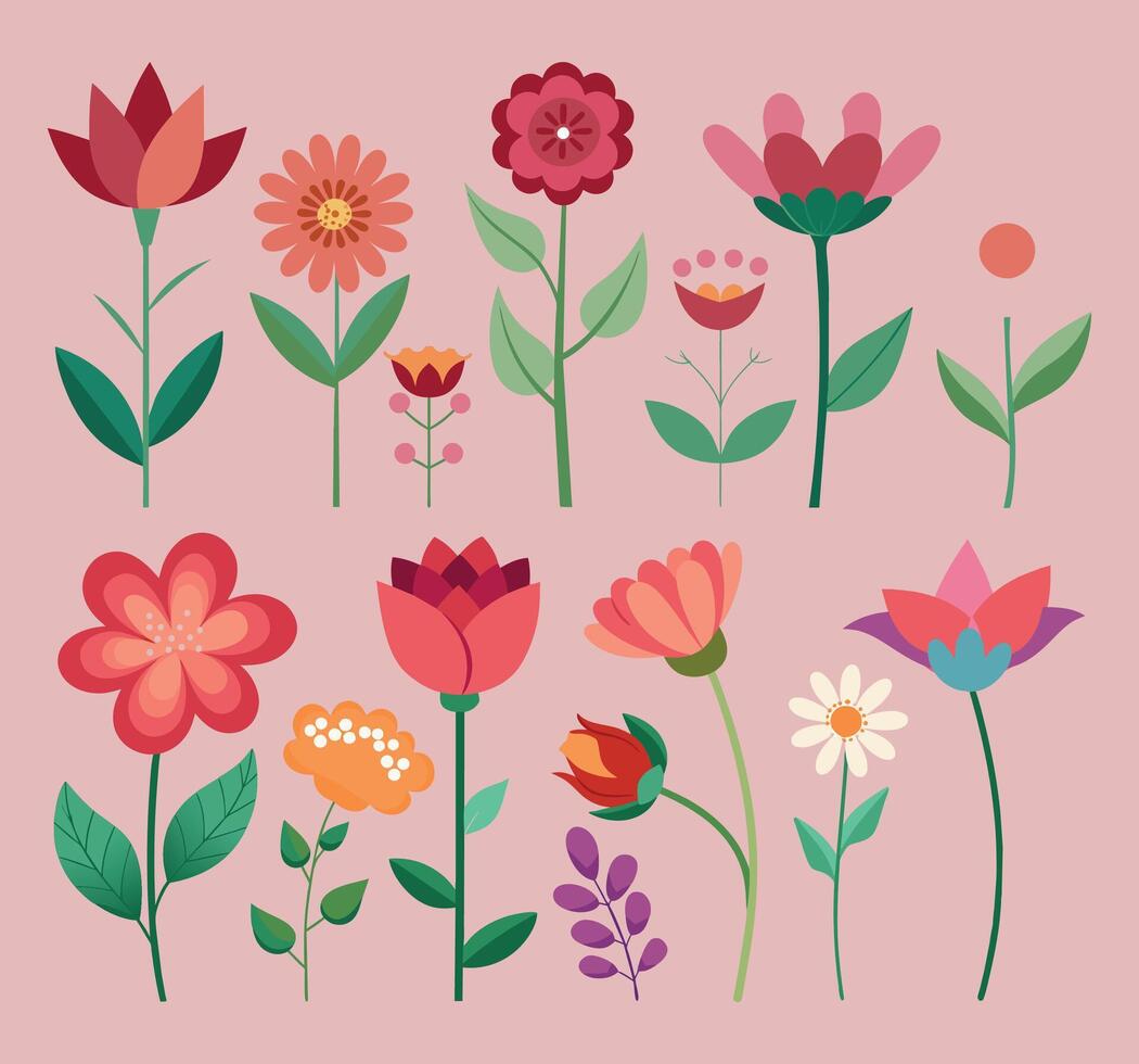 set of flat flowers vector illustration