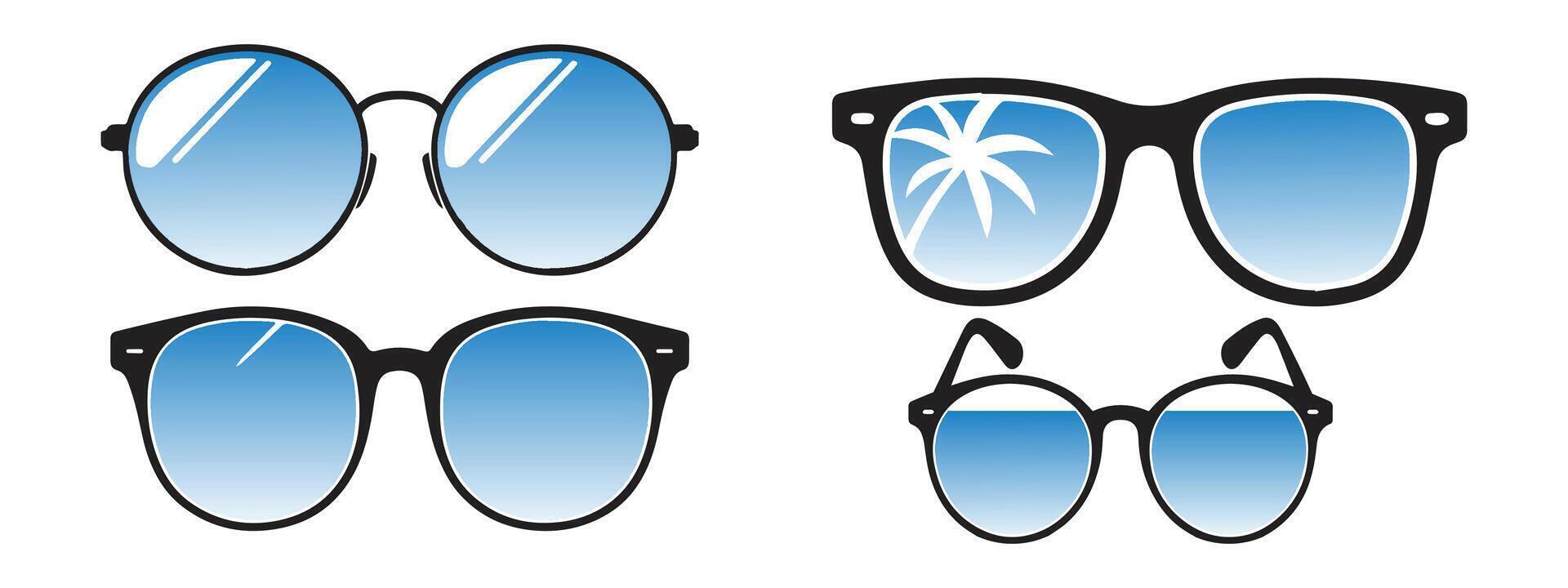 negro Gafas de sol colocar. Gafas de sol icono vector ilustración. negro gafas de sol, de los hombres lentes silueta