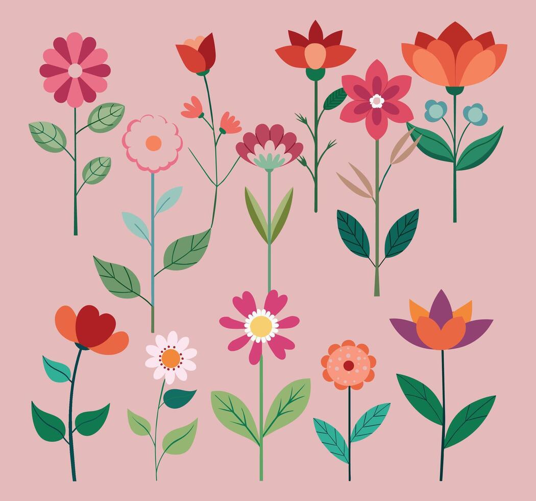 conjunto de plano flores vector ilustración