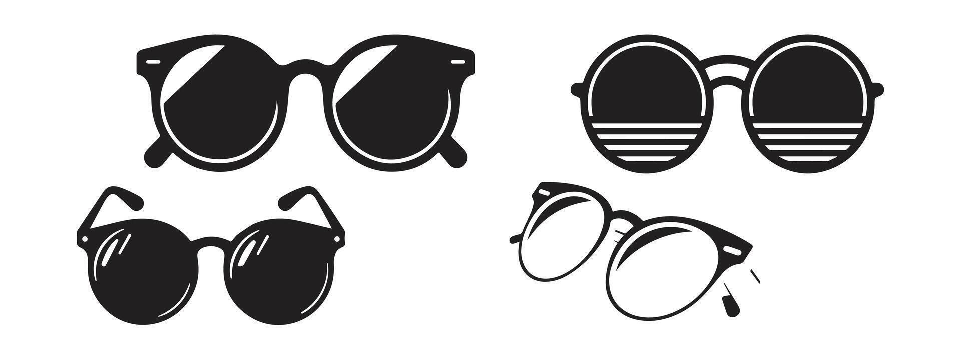 negro Gafas de sol colocar. Gafas de sol icono vector ilustración. negro gafas de sol, de los hombres lentes silueta