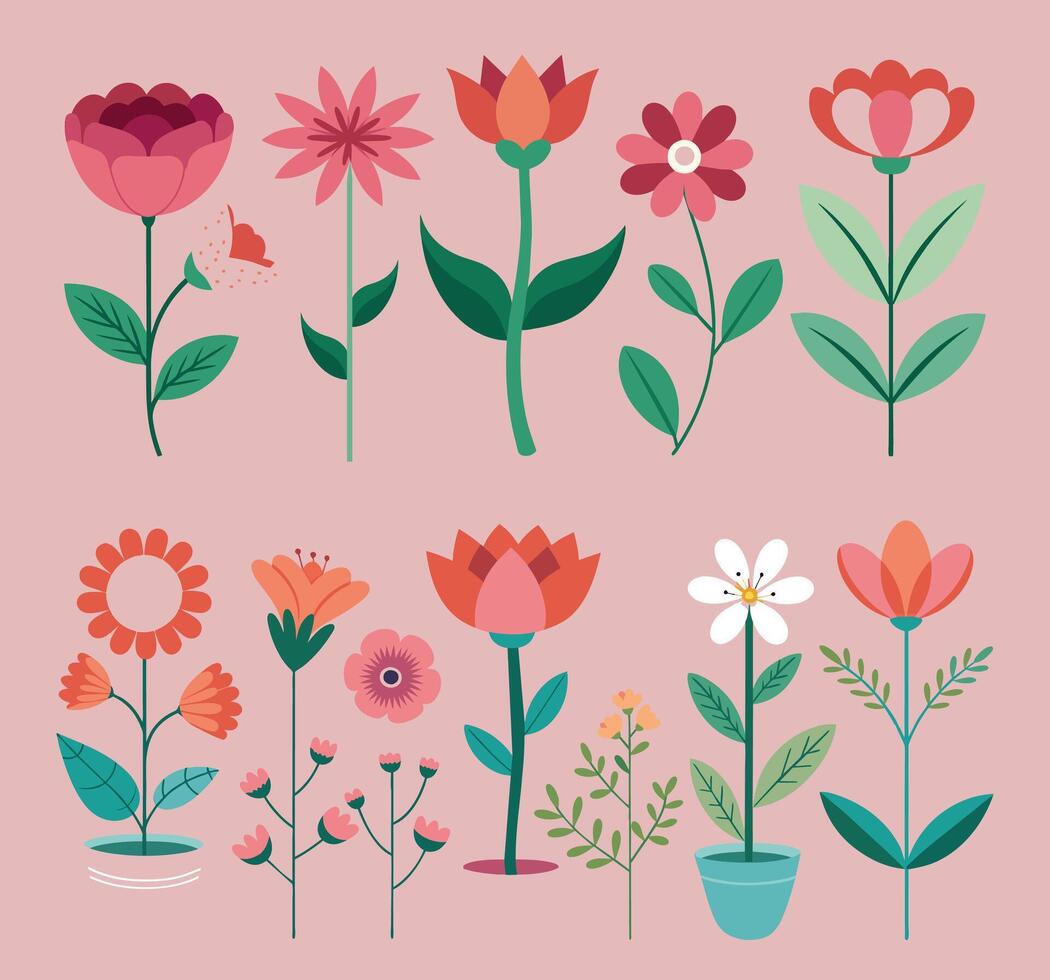 conjunto de plano flores vector ilustración