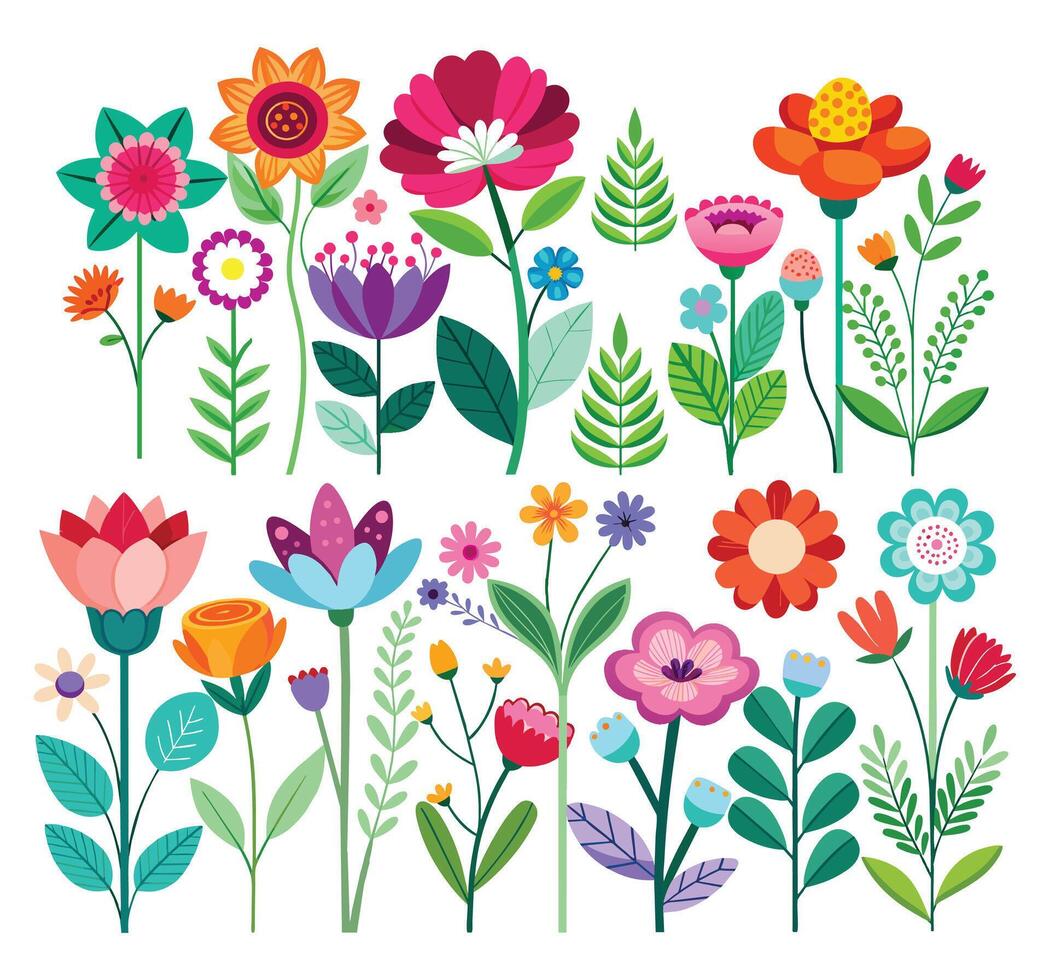 conjunto de plano flores vector ilustración