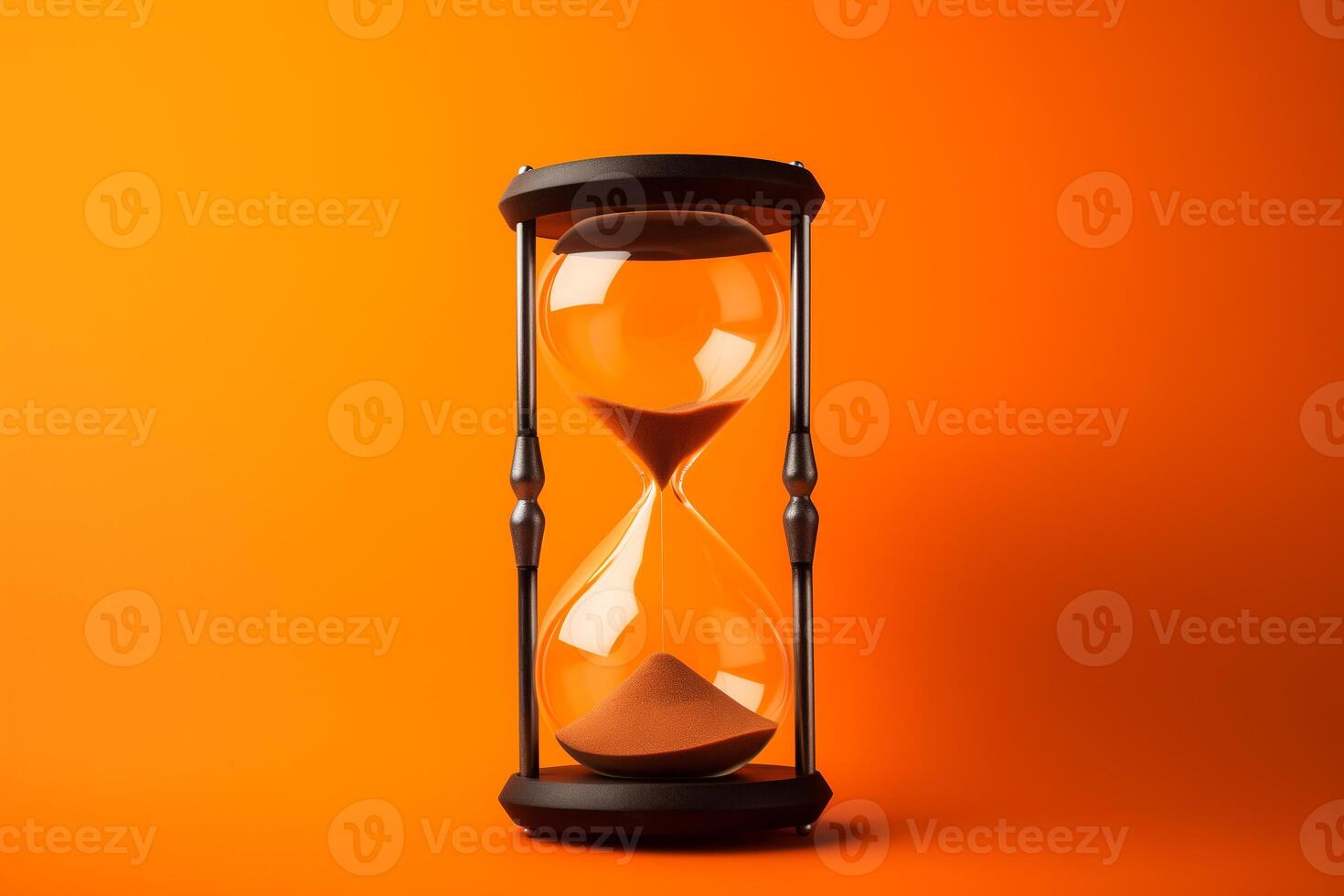 AI generated Hourglass on orange background. Time concept, copy space. photo