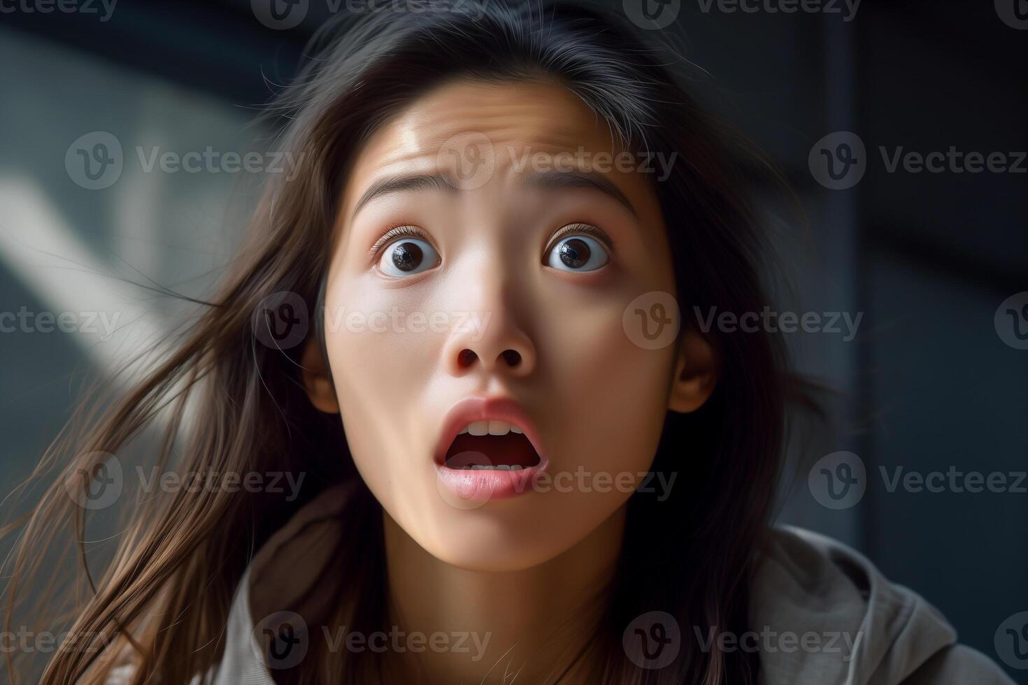 AI generated Closeup portrait of shocked young asian woman photo