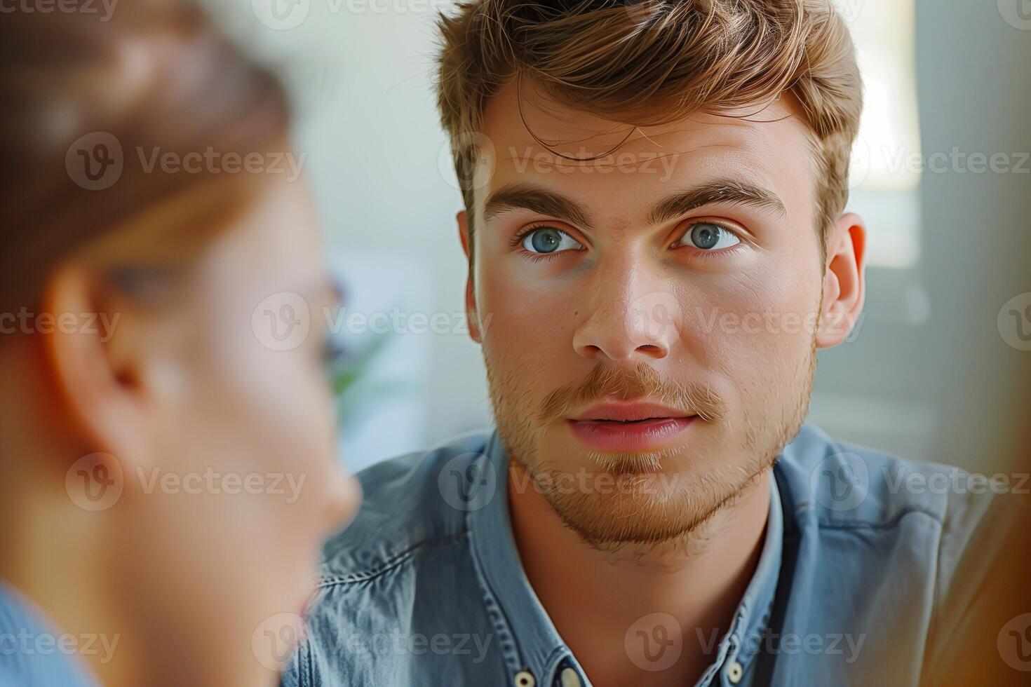 AI generated Young man at the business meeting, closeup photo