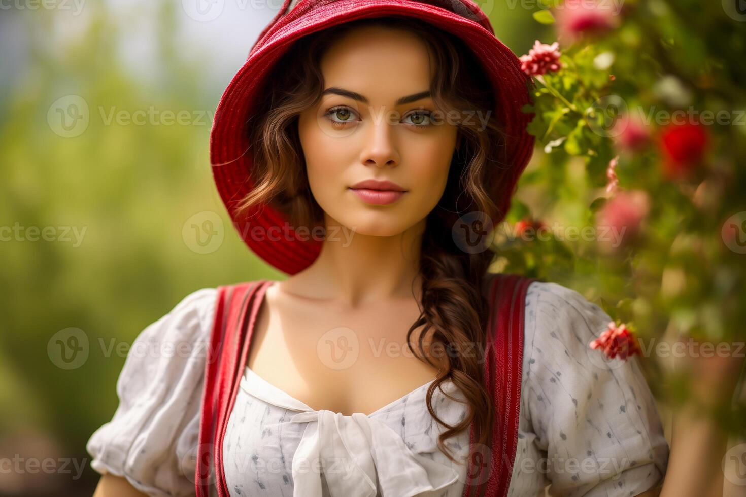 ai generado retrato de joven hermosa mujer en el naturaleza foto