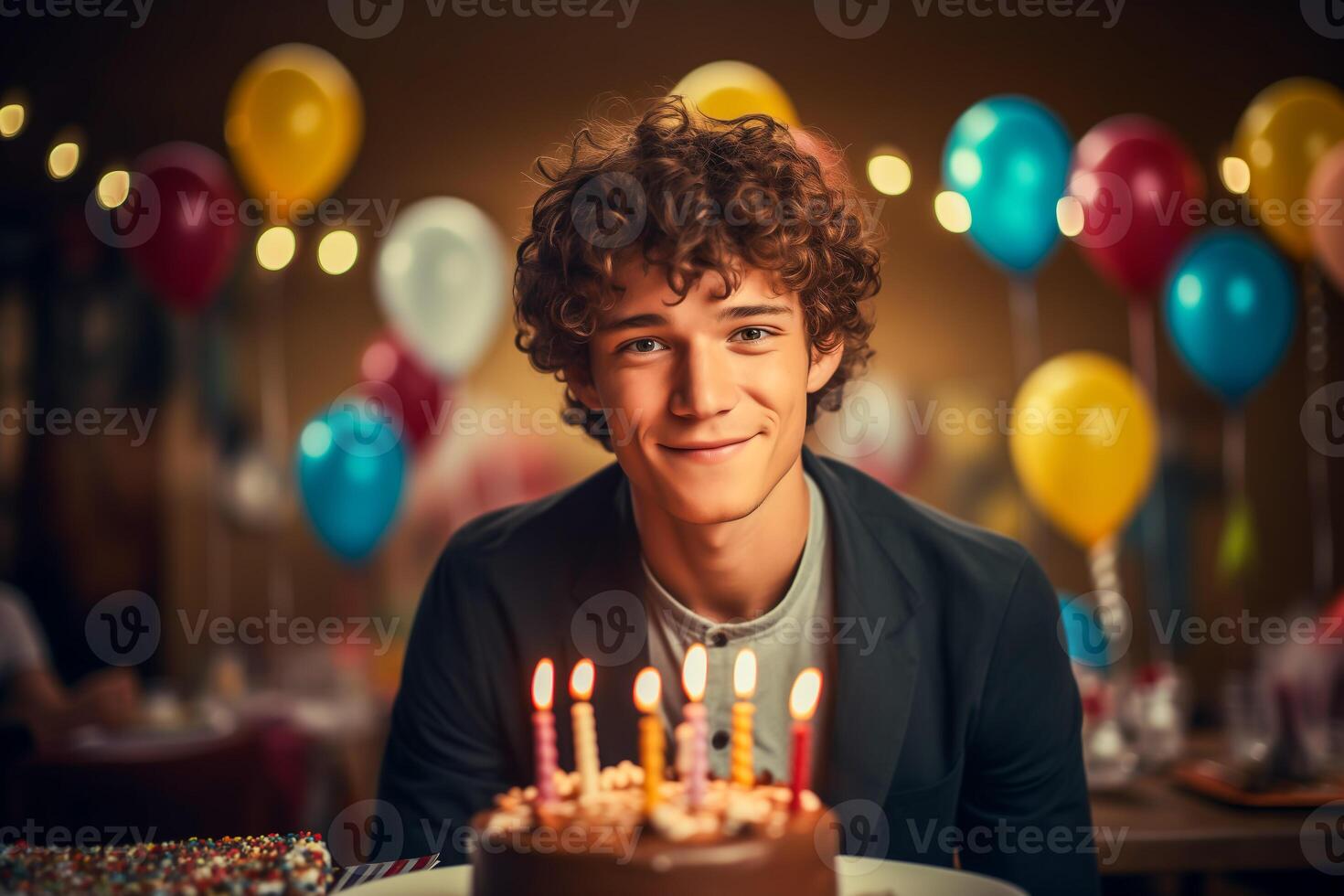 AI generated Young man at birthday party, closeup portrait photo