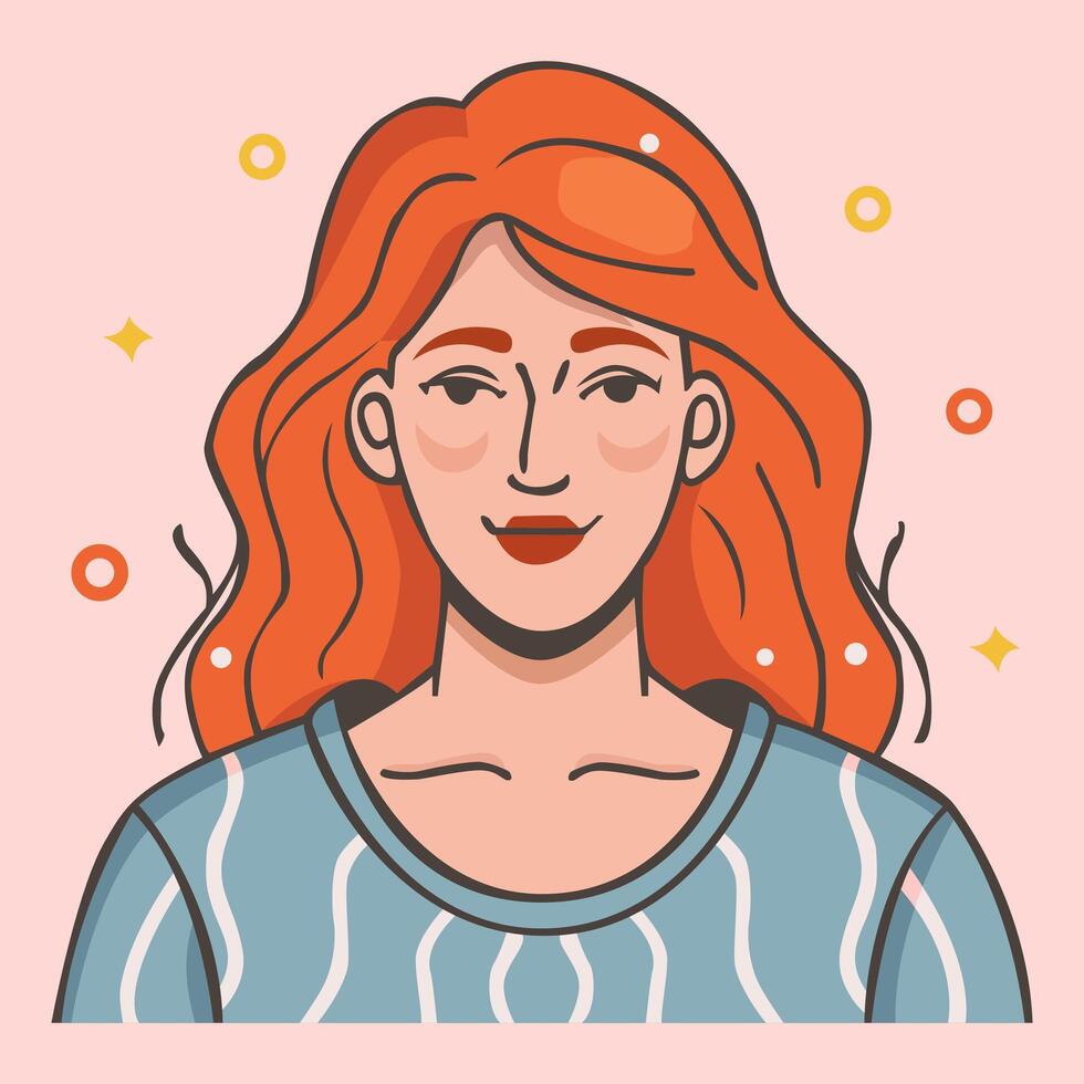 retrato de un Pelirrojo mujer. avatar para social red. vector plano ilustración, hermosa mujer.