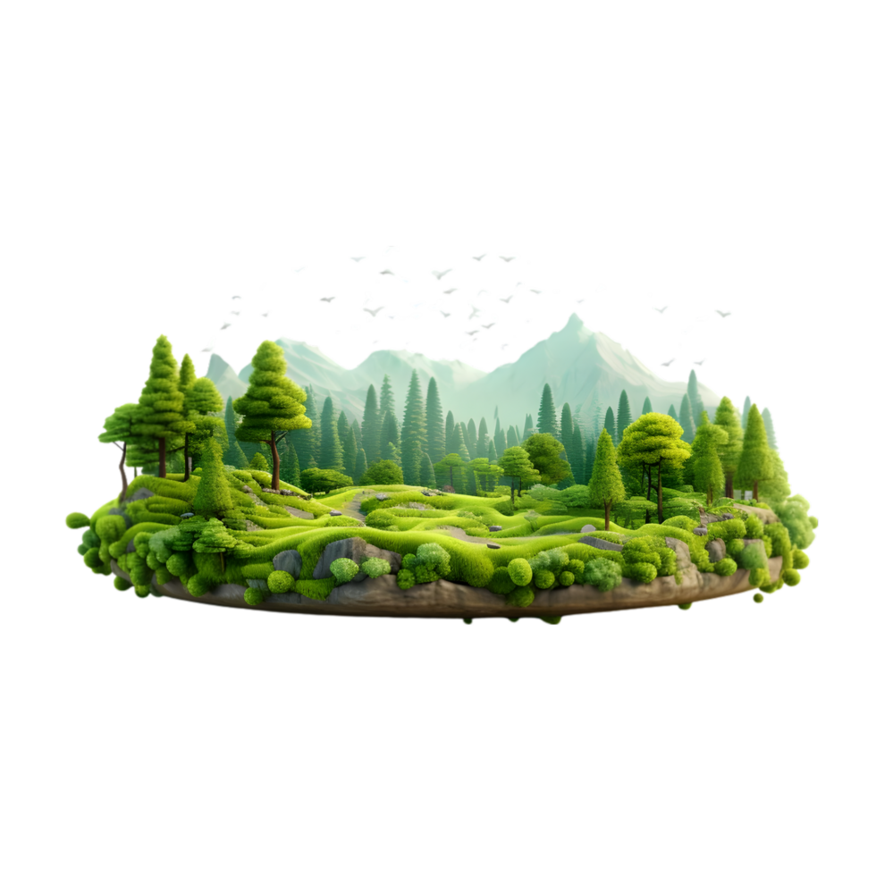 AI generated 3d render of a small island with grass and trees on transparent background png