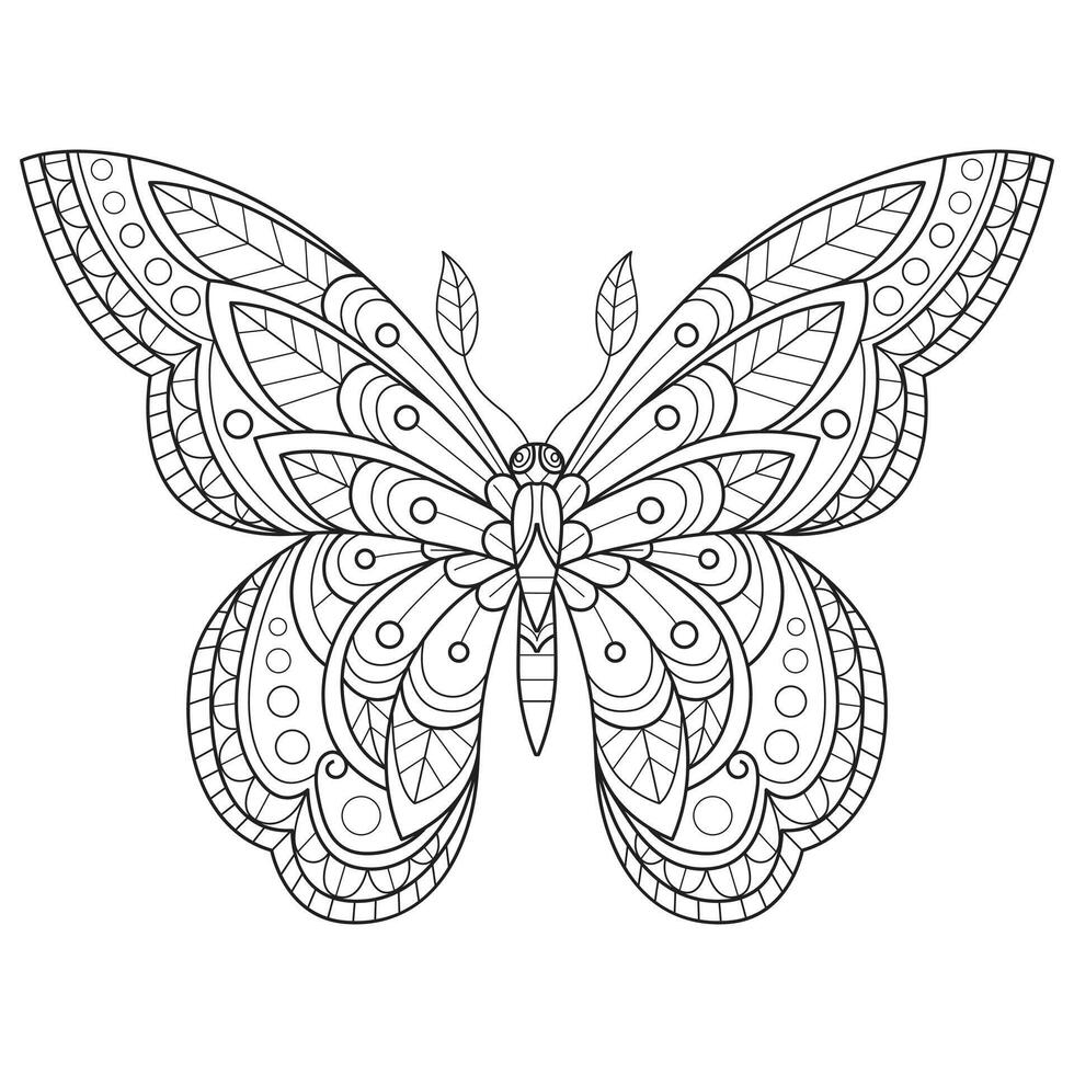 entonces linda mariposa mano dibujado para adulto colorante libro vector