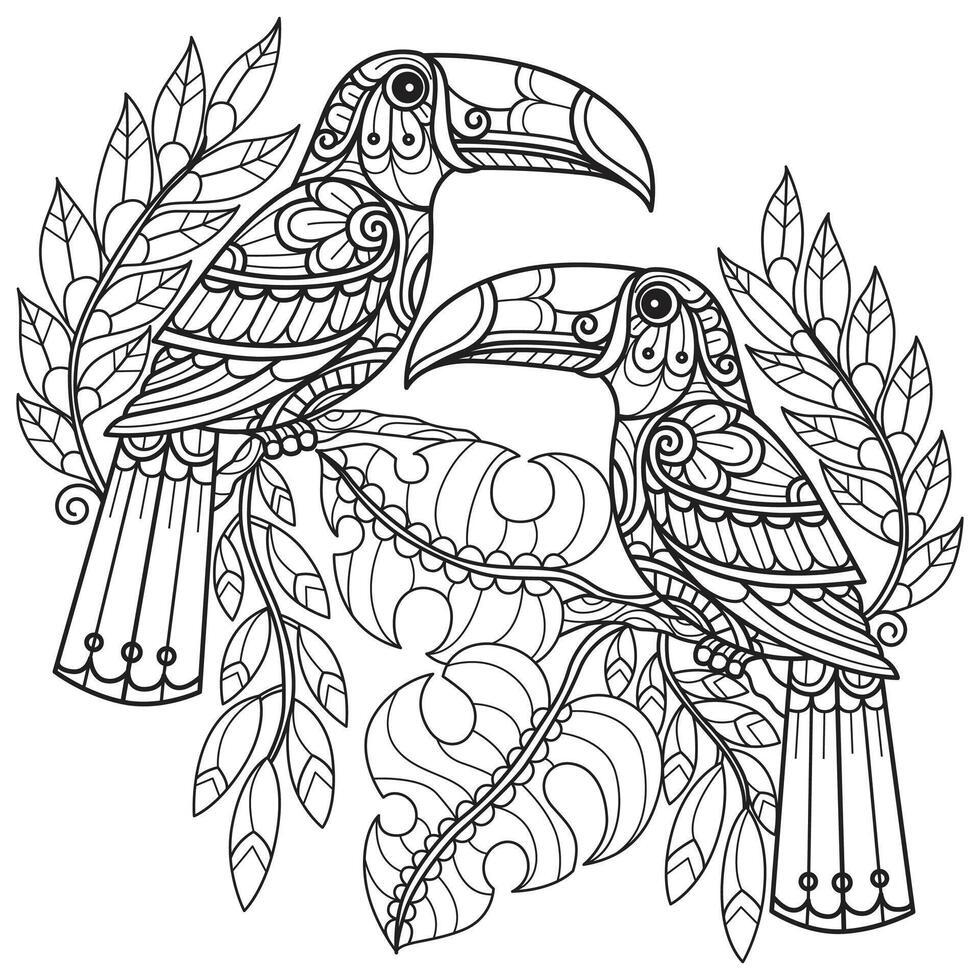 Big beak bird hand drawn for adult coloring book vector