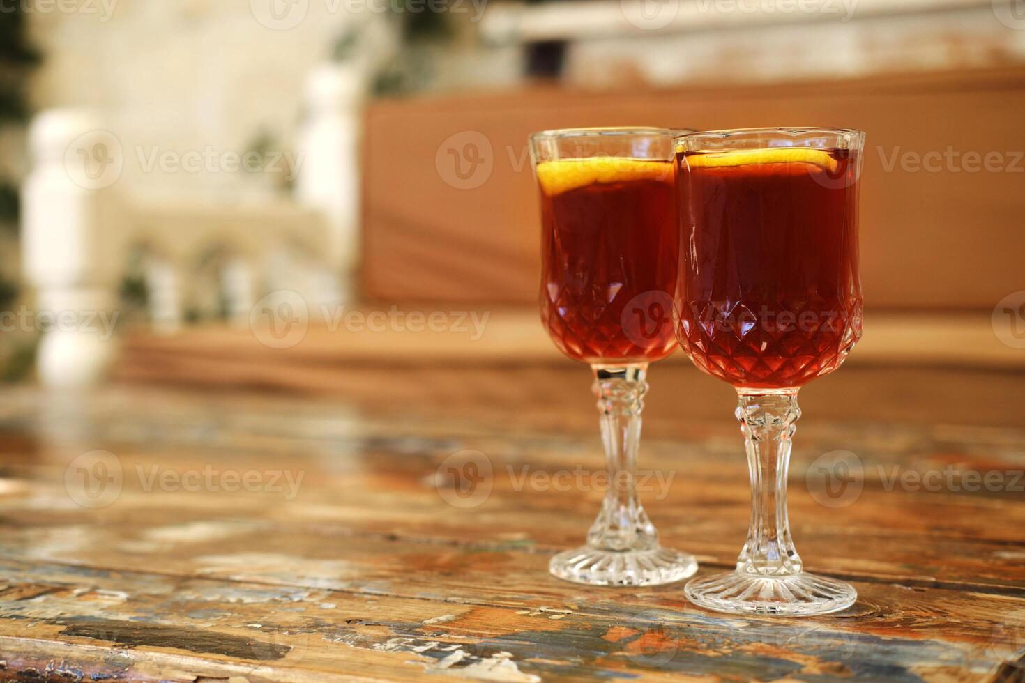 Two Glasses of Iced Tea on a Vintage Table photo