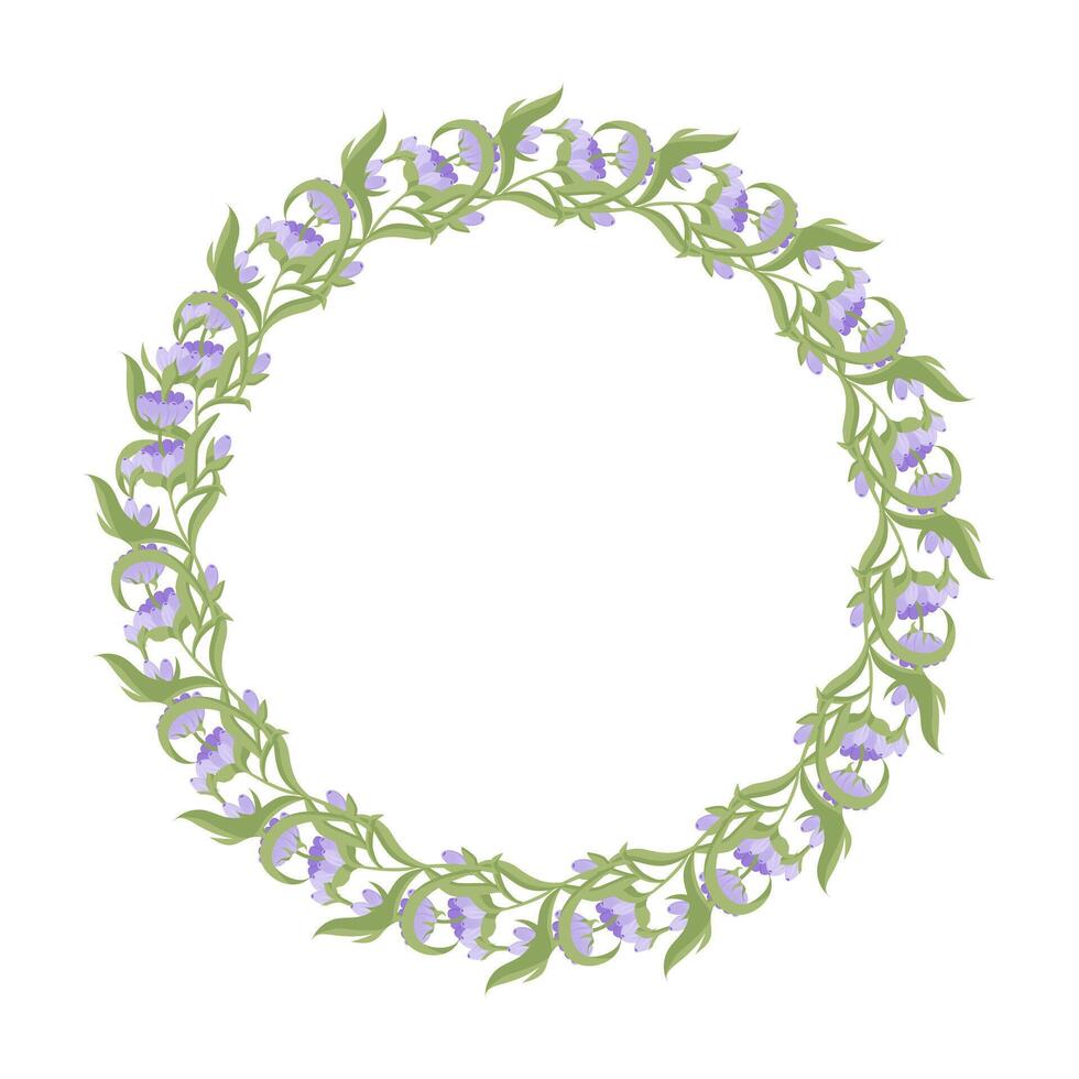 Wreath of lavender flowers. Element of purple delicate flowers for your design. Vector illustration isolated on white background.