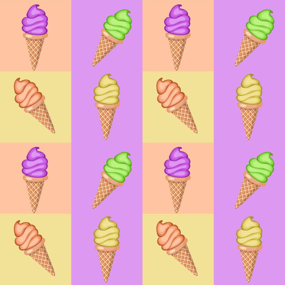 multicolor Fruta hielo crema en gofre conos sin costura modelo. vector ilustración.