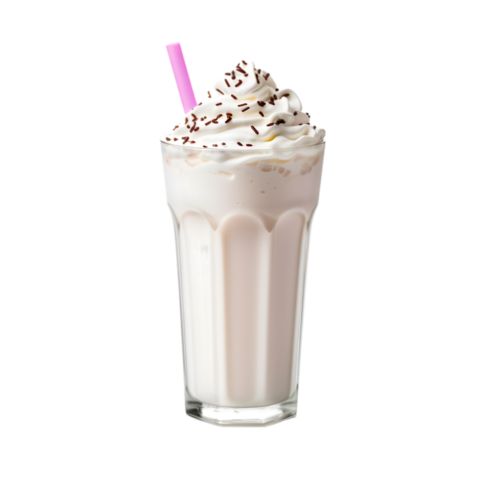 ai généré glacé Chocolat Milk-shake avec fouetté crème dans verre sur transparent Contexte png