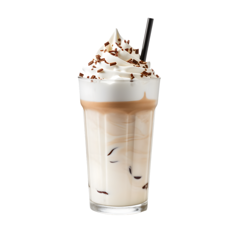 AI generated Iced chocolate milkshake with whipped cream in glass on transparent background png