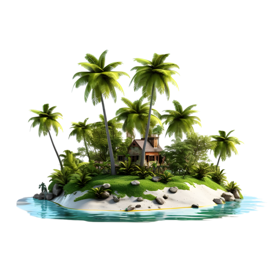 ai gegenereerd fantasie eiland met palm bomen png