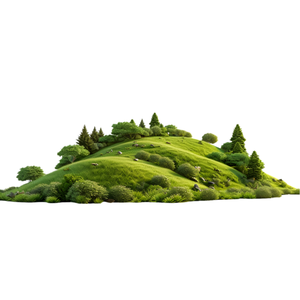 AI generated Green island with trees and grass 3d render on transparent background png file