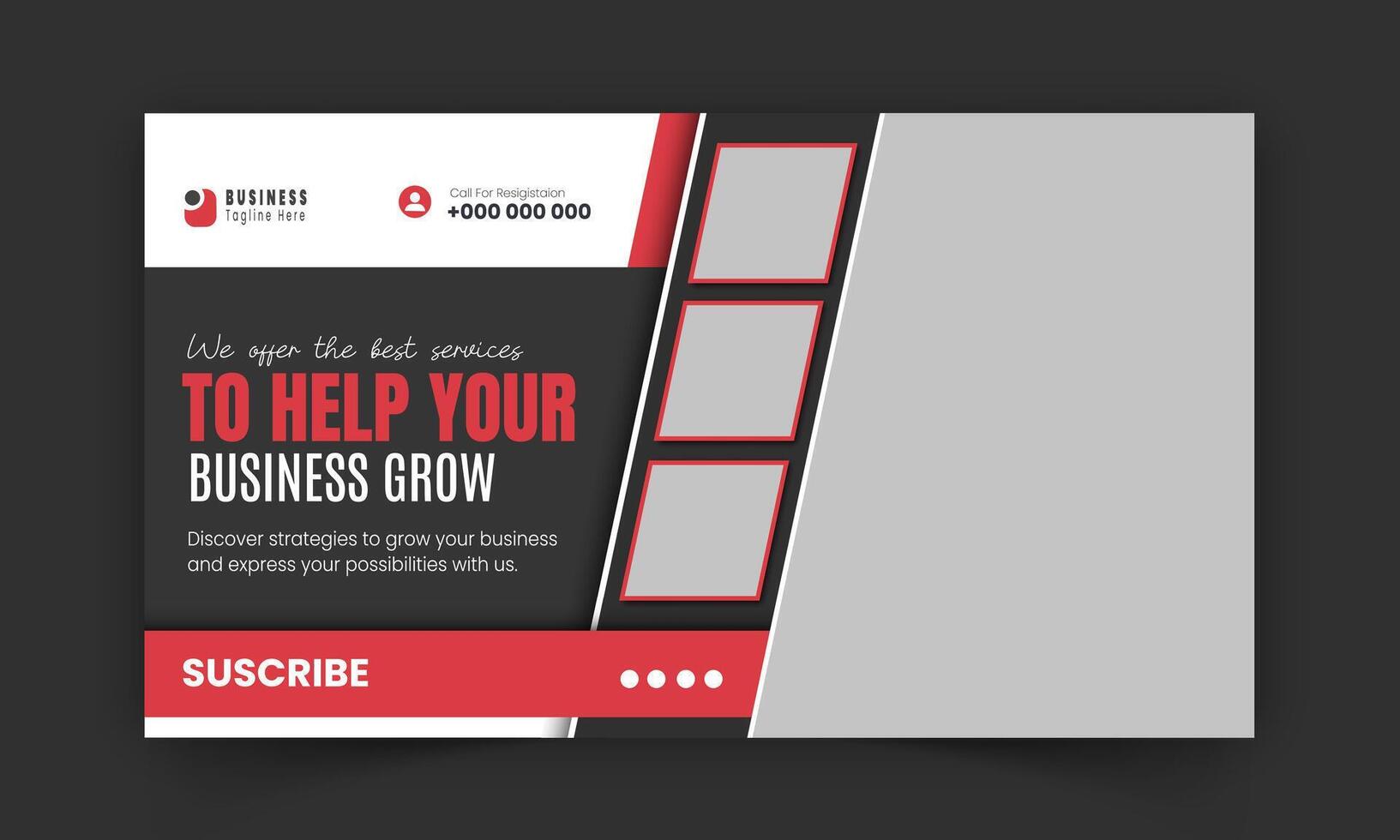 Corporate and creative business video thumbnail and web banner design template, dynamic thumbnail on live streams for video promotion, geometric red color shape and black background vector