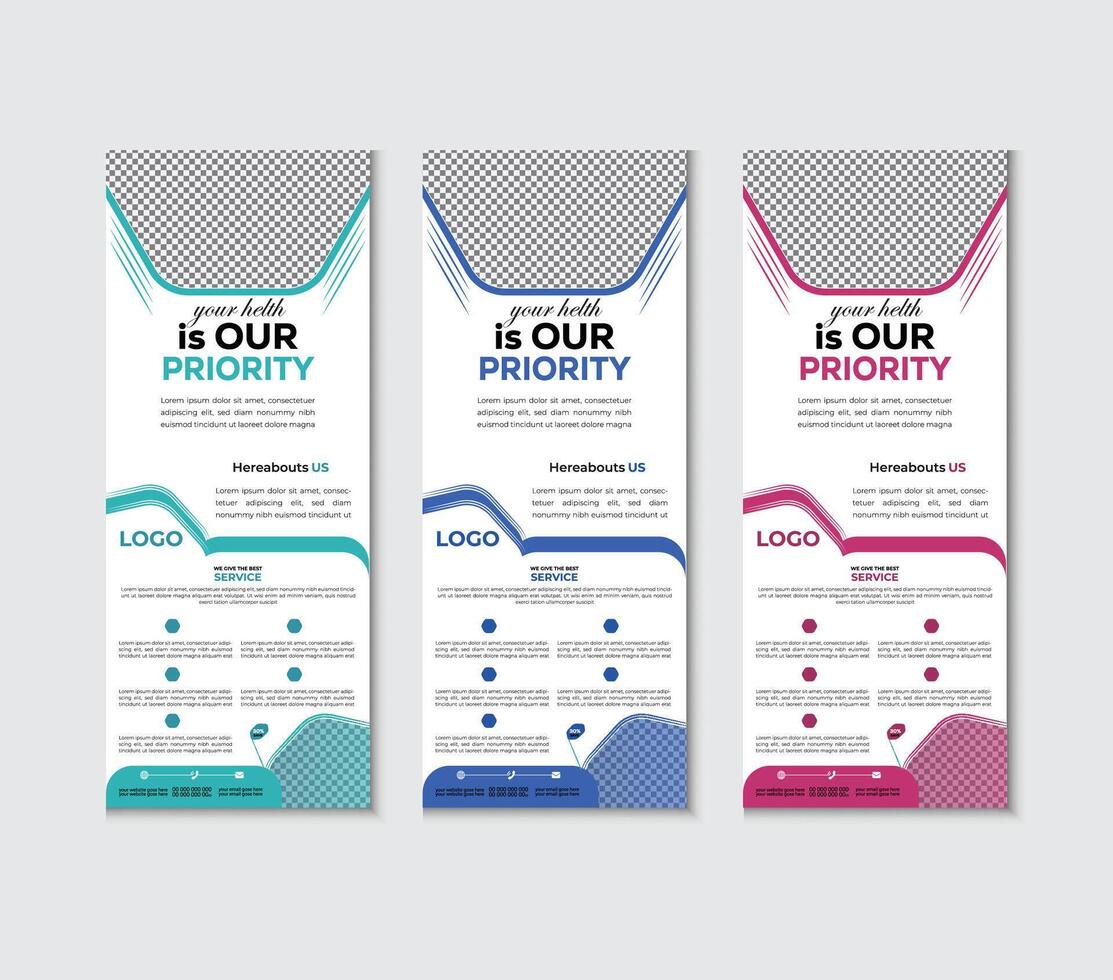 Print health care roll up banner design vector