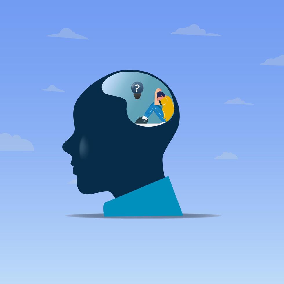 Depressed man over thinking and no idea design vector illustration