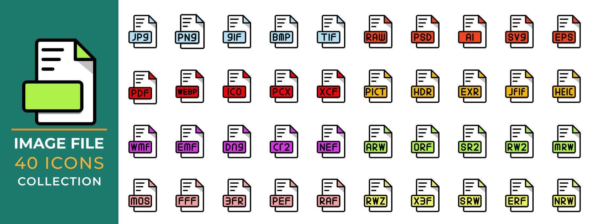 Set icon file type, Flat Style design, Format data extension icons collection. Vector Illustration