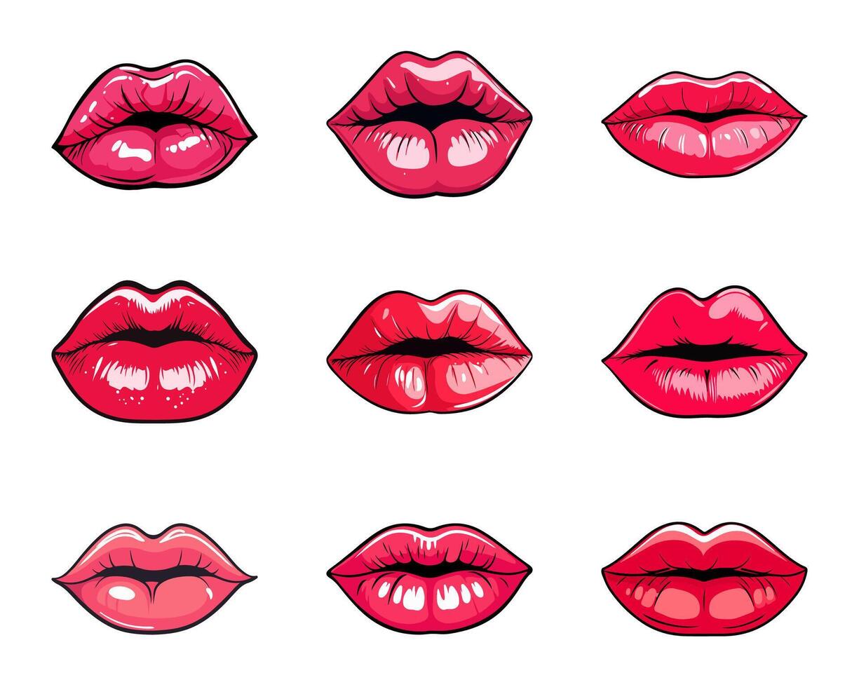 Lips set isolated on white background. Cartoon style. Vector illustration for any design.