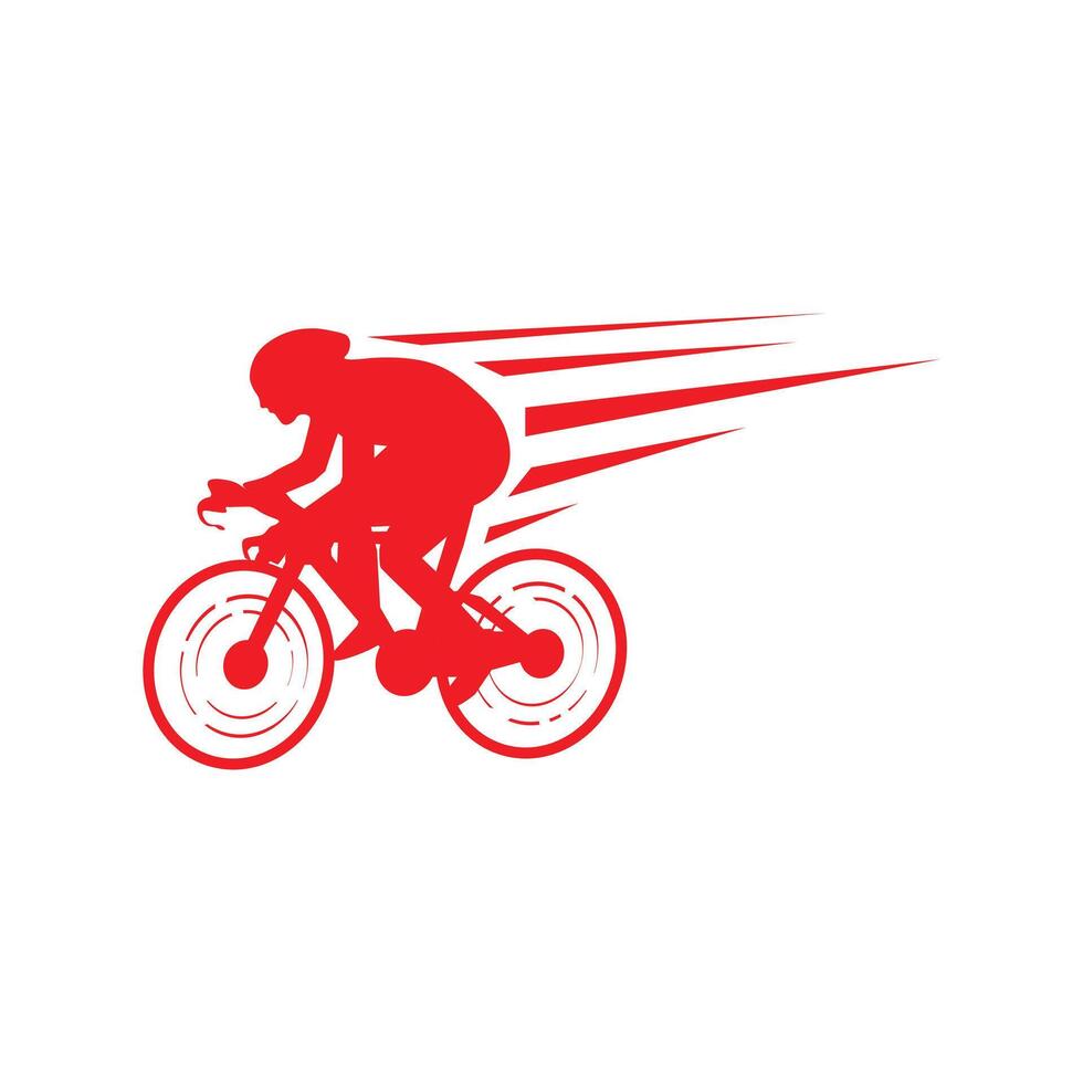 velocidad bicicleta corredor silueta en rojo color vector