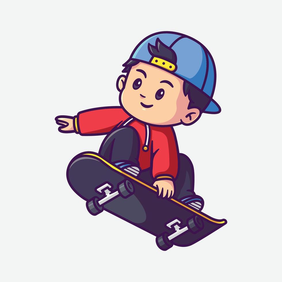 Cute boy playing skateboard illustration vector