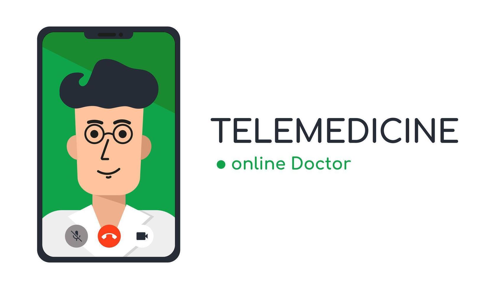 masculino médico en móvil, telemedicina en línea doctor. futuro Servicio médico consulta. vídeo llamada a un médico obrero, ayuda, primero ayuda. vector ilustración.