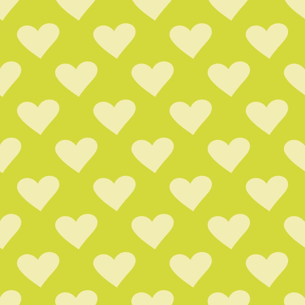 Seamless pattern doodle hearts on light green background. Symmetrical pattern with heart symbol. Love, sympathy. Wrapping. Vector illustration.