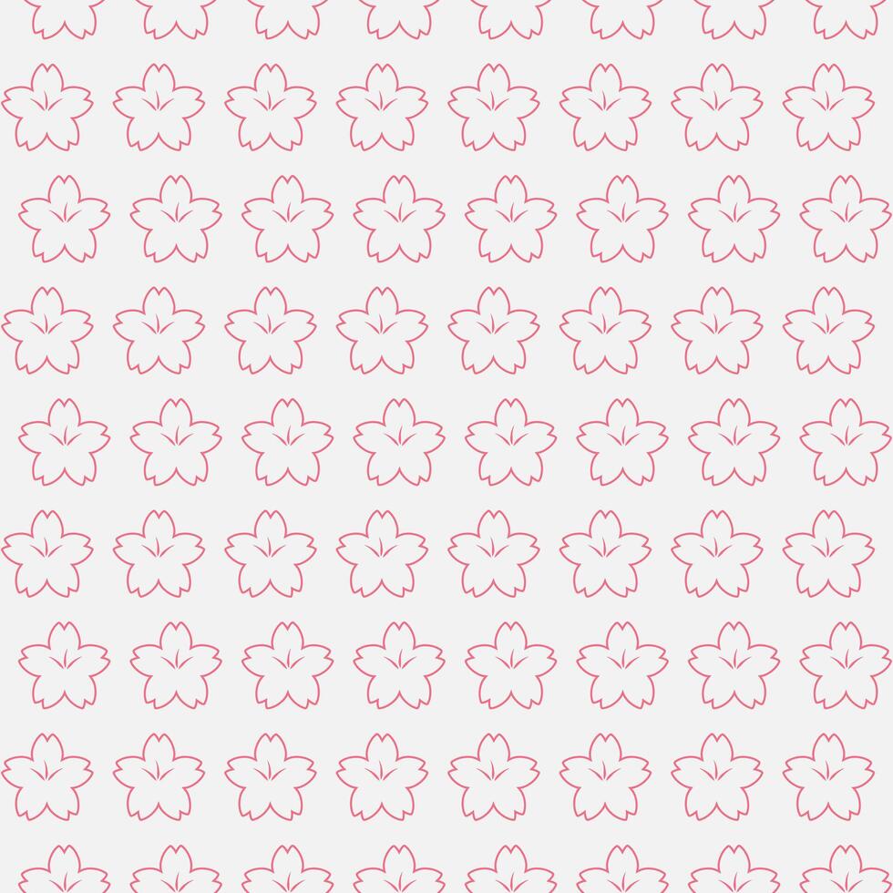 Contour pink Sakura flowers on a gray background. Seamless Japanese pattern. Petal and pistil flowers. Spring bloom in Japan. Vector illustration.