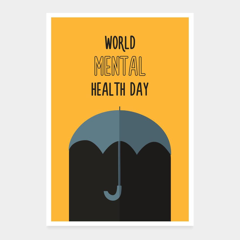 An open umbrella shelters from yellow light. World Mental Health Day. The concept of negative thoughts, working with a psychologist. Postcard for the holiday. Vector illustration. Psychology