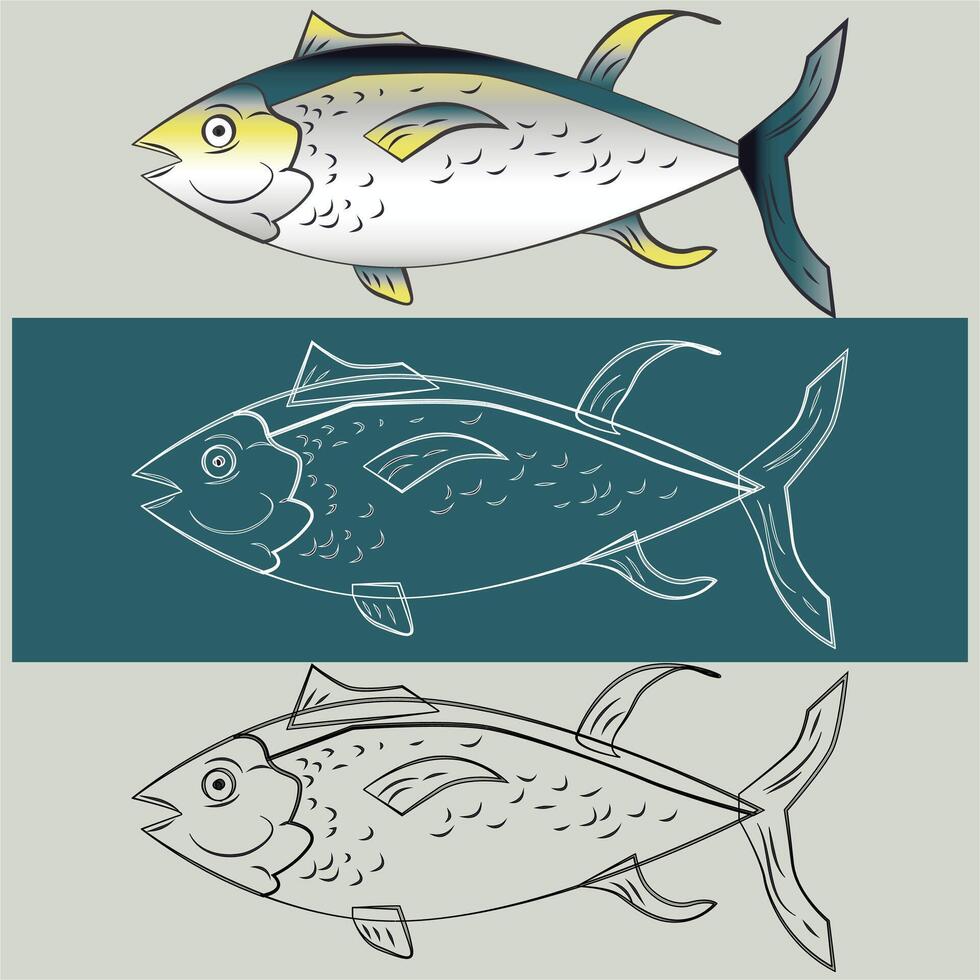 pescado ilustración vector y línea Arte