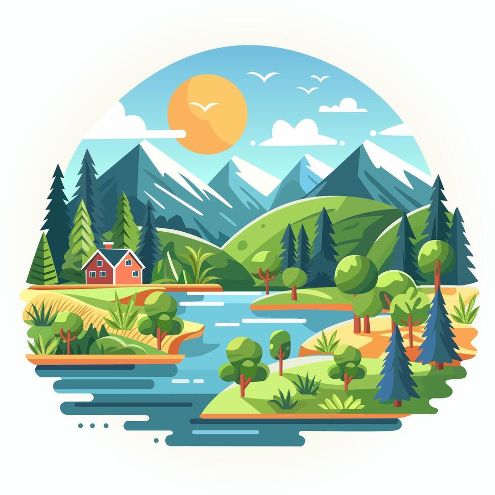 Background Landscape Views of Mountains, Lakes and Countryside vector