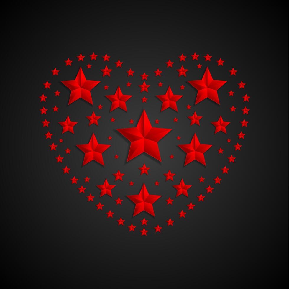 Heart symbol made of red stars on black background vector