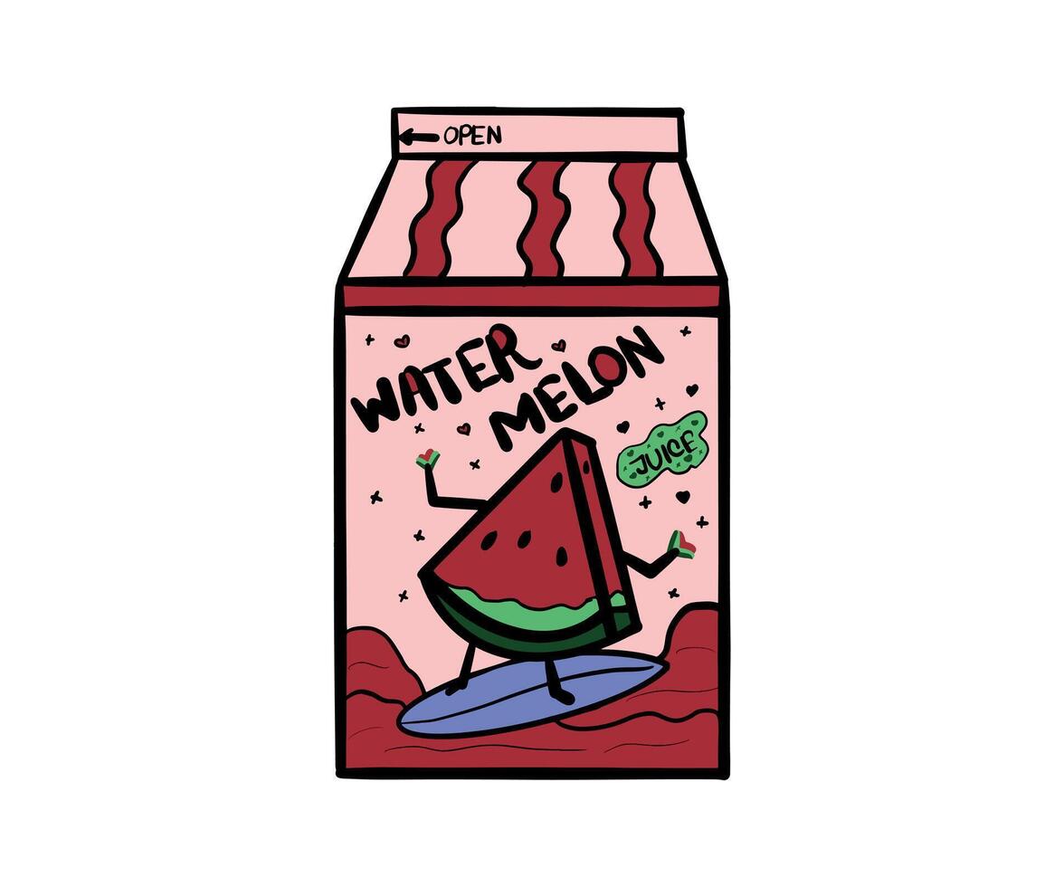 Watermelon Cane. Fresh watermelon juice soft drink with lid aluminum can and drinking straw. Isolated on a white background. Healthy fruit drink concept. water with different fruit flavors. vector