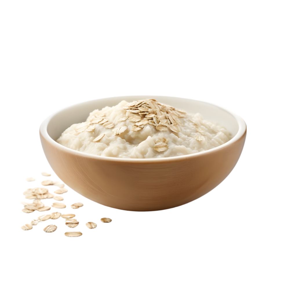AI generated bowl of oatmeal with raspberries and mint leaves on transparent background png