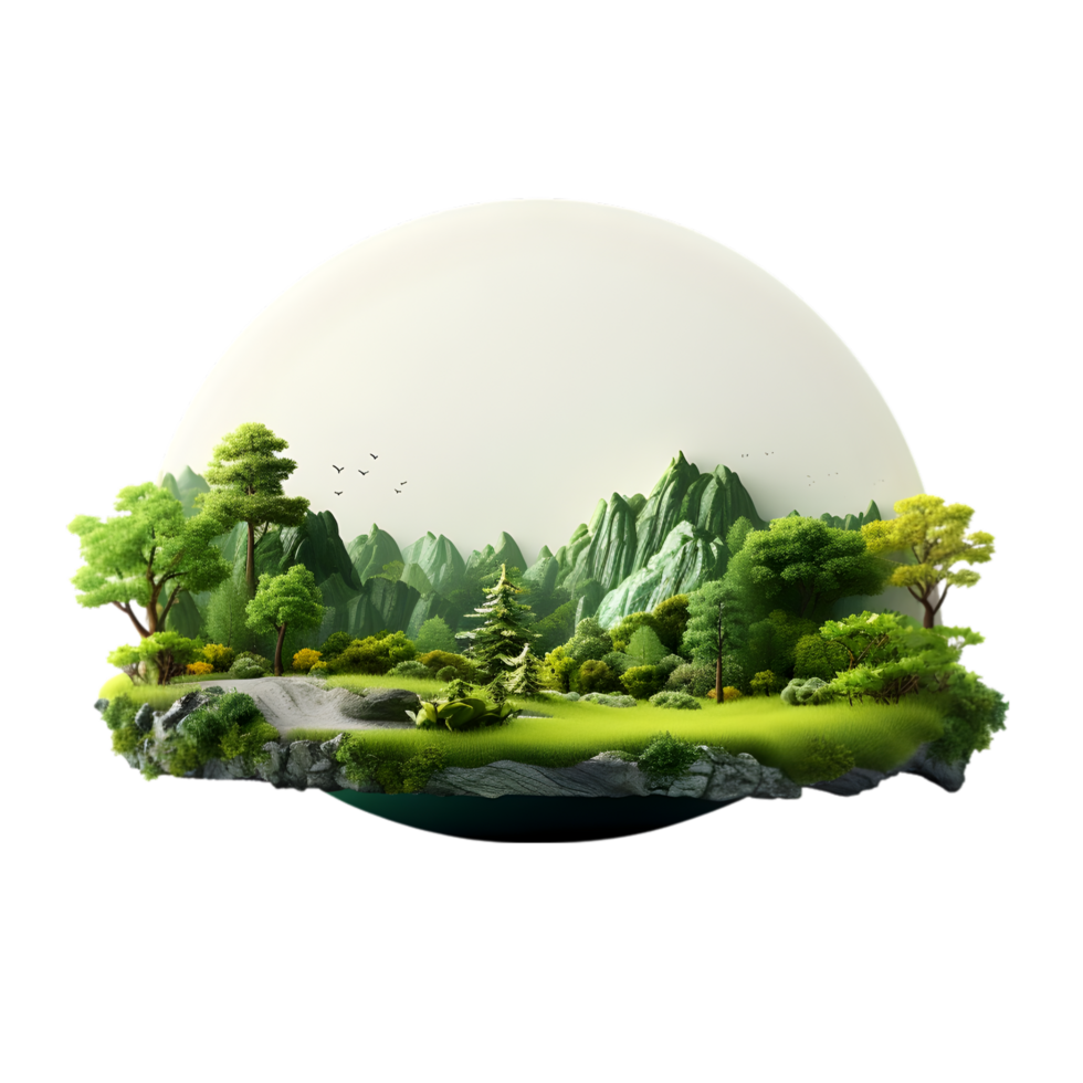 AI generated 3d render of a small island with grass and trees on transparent background png