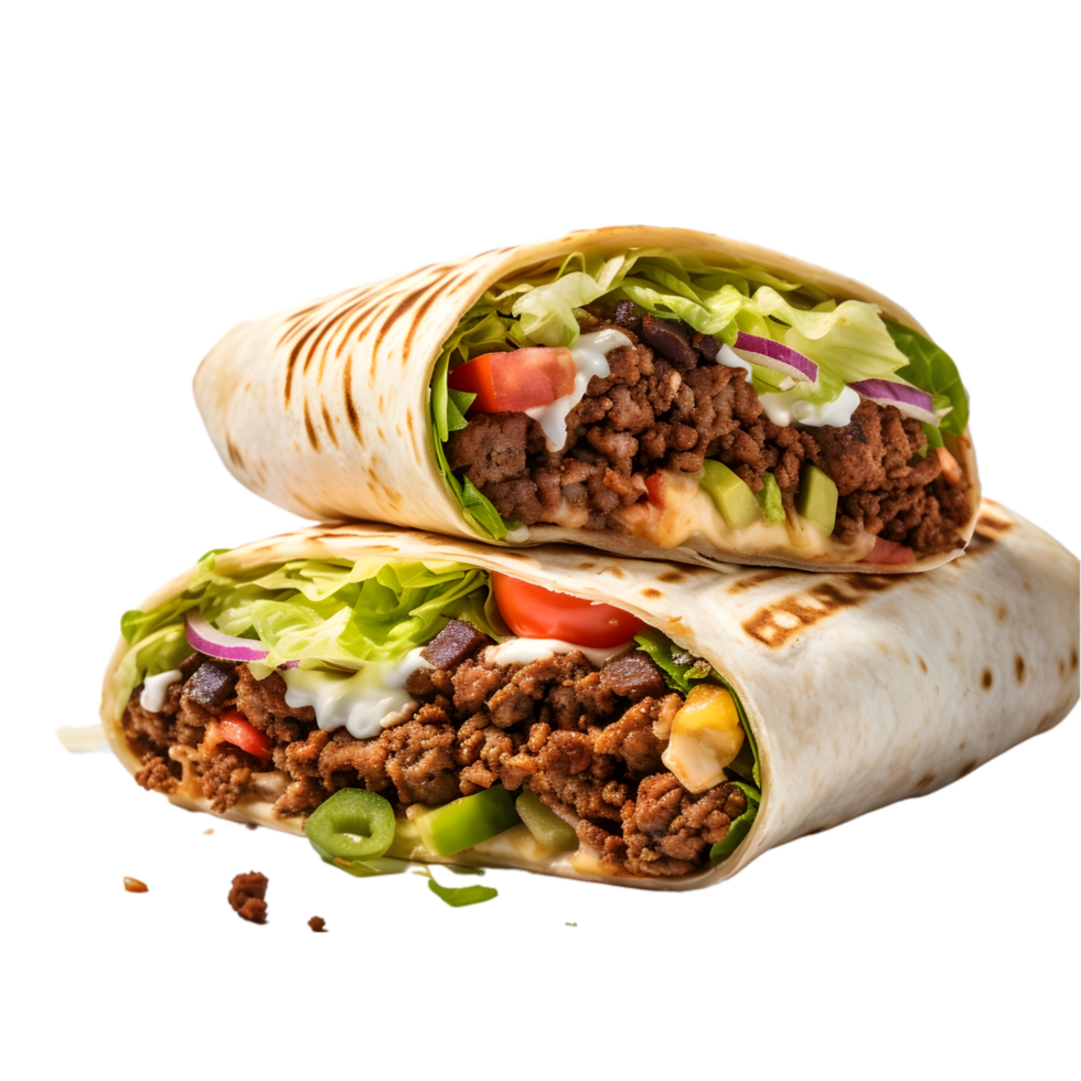 AI generated Tortilla wrap with beef and vegetables on transparent background png file