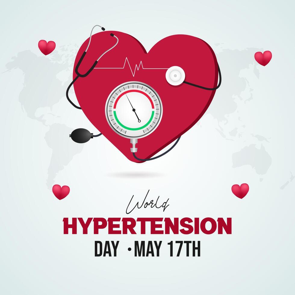 mundo hipertensión día mayo 17 con medida estetoscopio y corazón ilustración vector