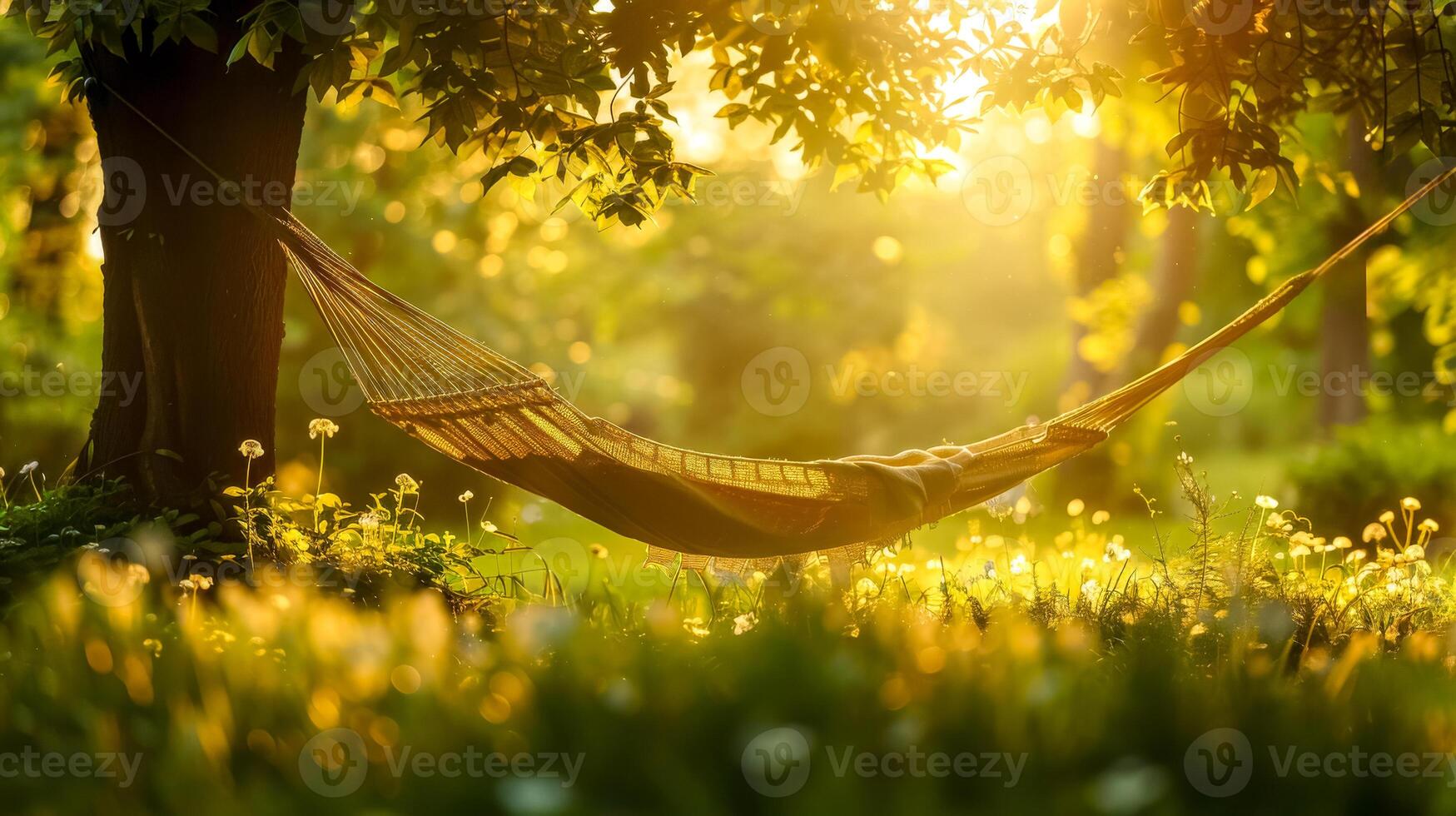 AI Generated Serene summer hammock at sunset photo